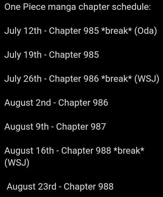 One Piece Chapter Schedule