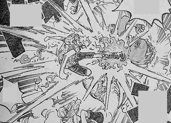 Nami is seized by her neck as Seraphim Jinbe unleashes his entire force against her. She seemed to be buckling under Jinbe's grip.