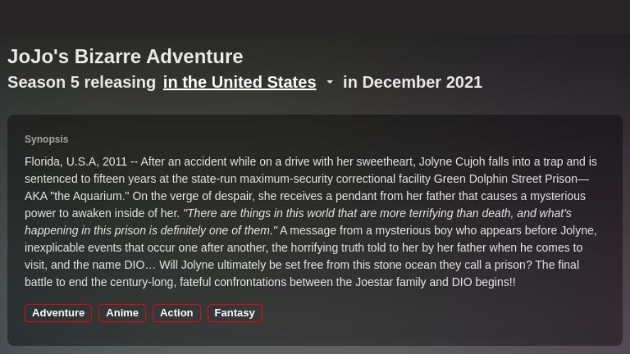 Netflix Removes JoJo's Bizarre Adventure Part 6 from Monthly Release List
