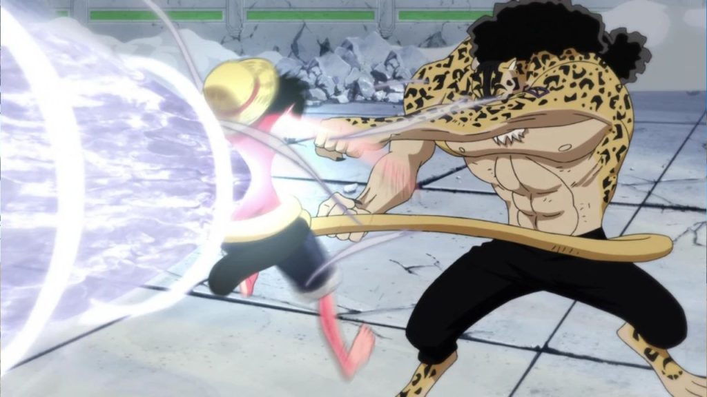 Lucci overpowering Luffy in their previous fight