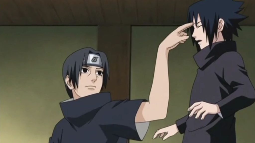 Itachi poking Sasuke’s forehead as kids – his gesture of love