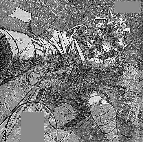 Shigaraki's hand is torn off by a shot fired by Lady Nagant from a rooftop.