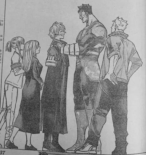 Toya is seen in Dabi's jacket in the final panel, together with the rest of the Todoroki family.