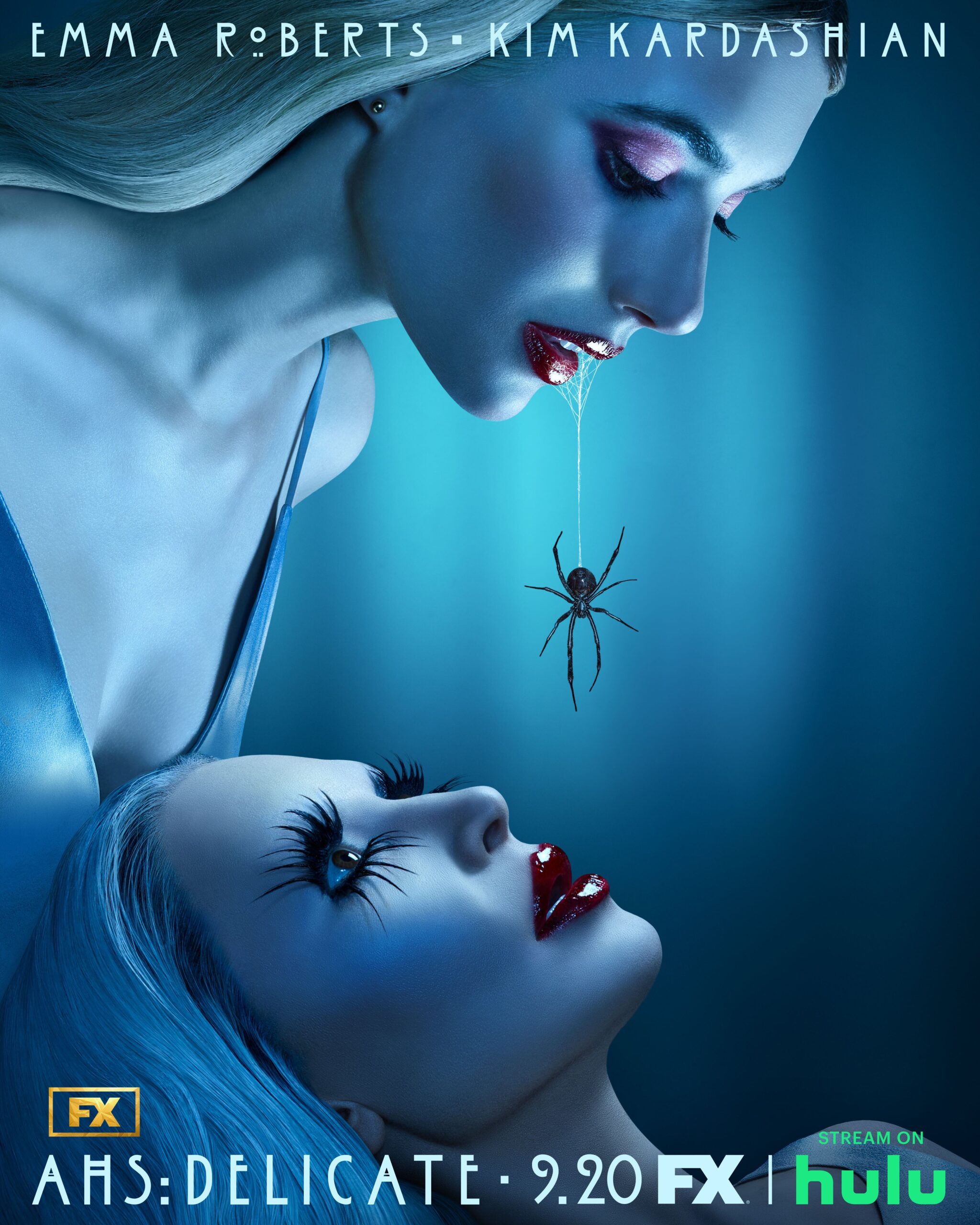 Emma Roberts & Kim K Play with a Spider in American Horror Story S12 Poster